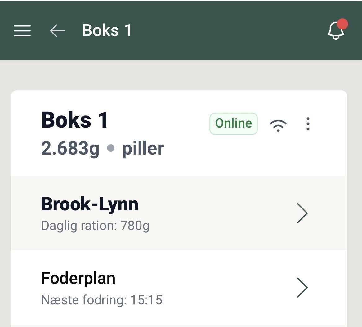 Screenshot TDJhors webapp til Horsfeeder - Hest
